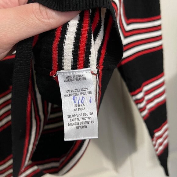 Theory Womens Black Red Striped Crewneck Textured Desrina Sweater Size Medium - Picture 6 of 8